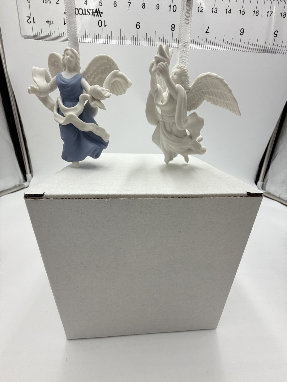 Wedgwood Jasperware White & Blue Pair Angels Christmas Ornaments