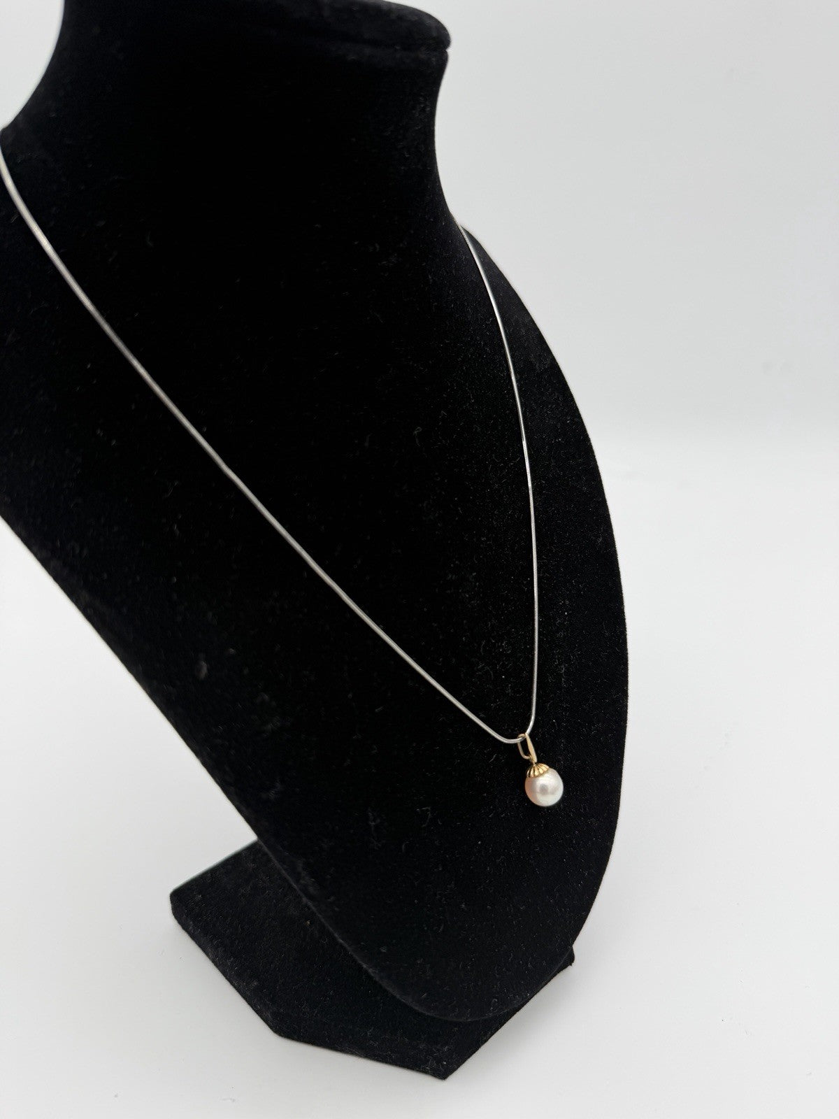 14k White Gold Snake Chain & 18K Gold Pearl Accent Pendant Necklace 3.5g