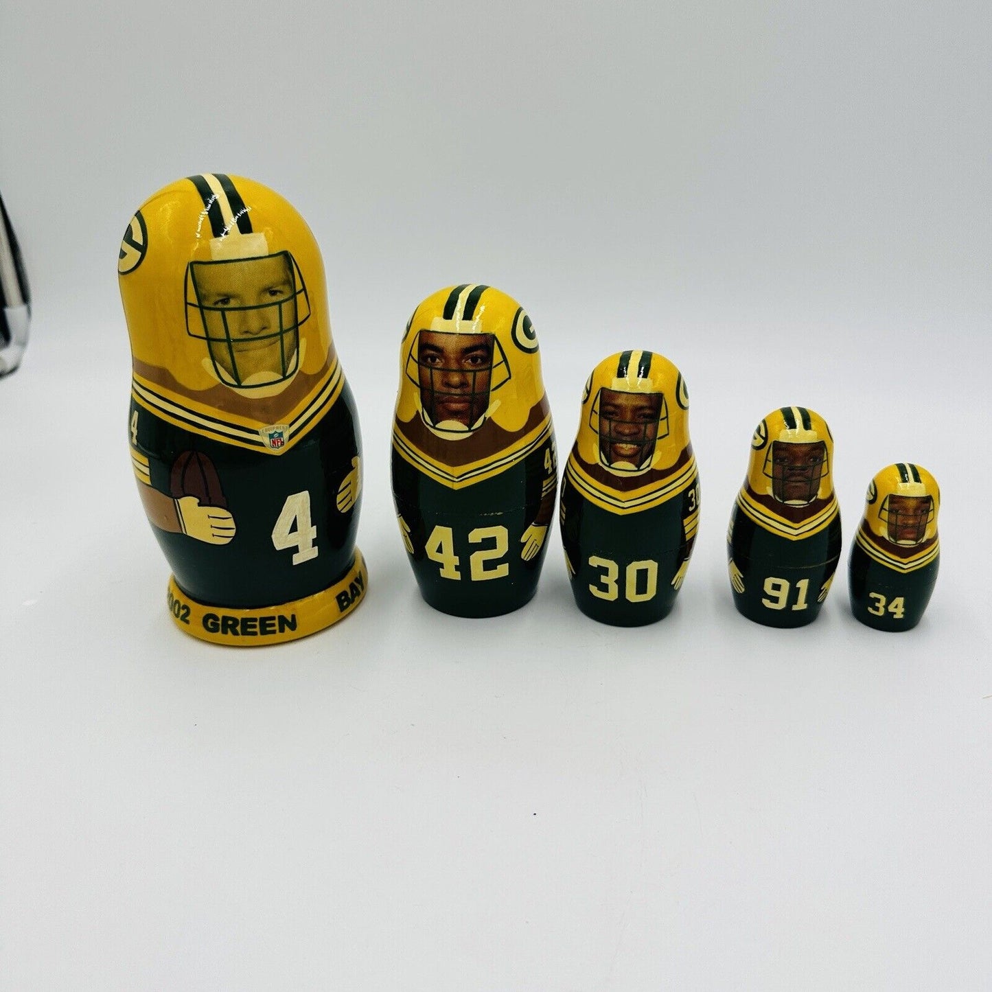 Green Bay Packers Nesting Dolls Handmade Vintage 2002 Set 5 Wisconsin