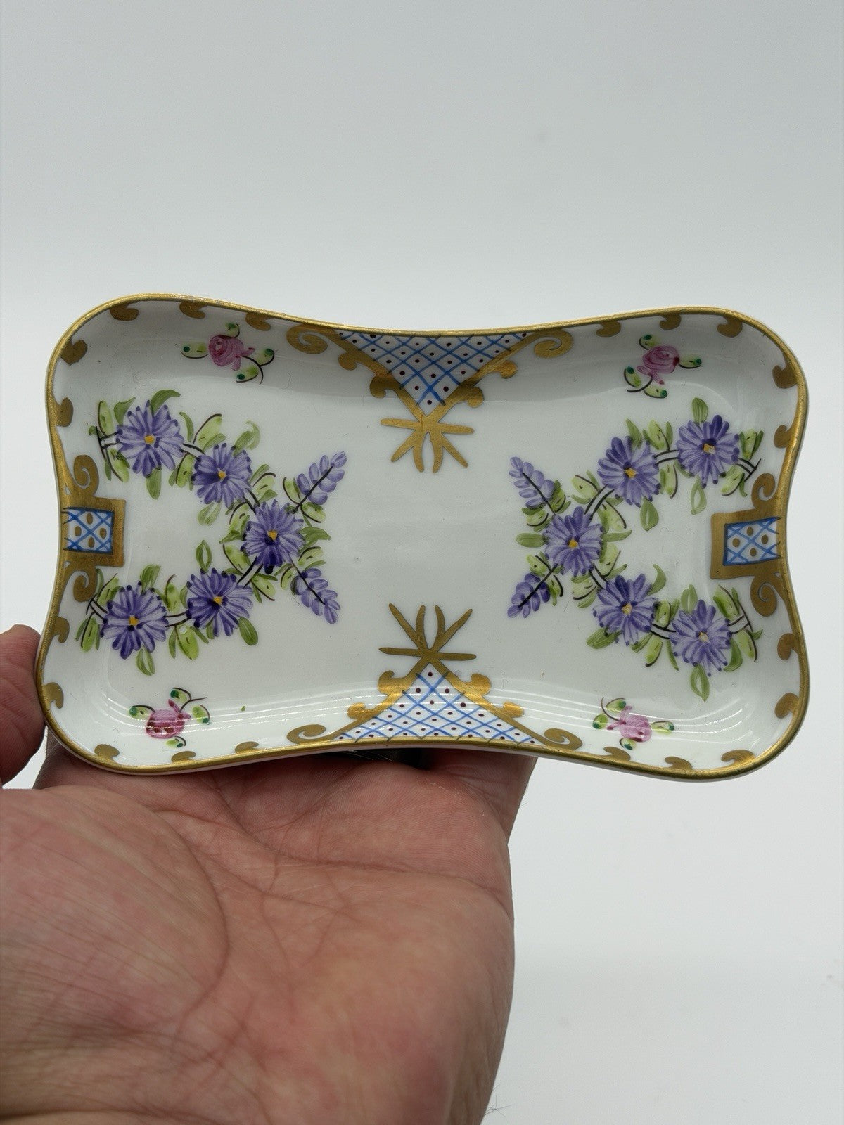 Limoges France Porcelain Hand Painted Floral Pattern Tray/dish 5”x3”