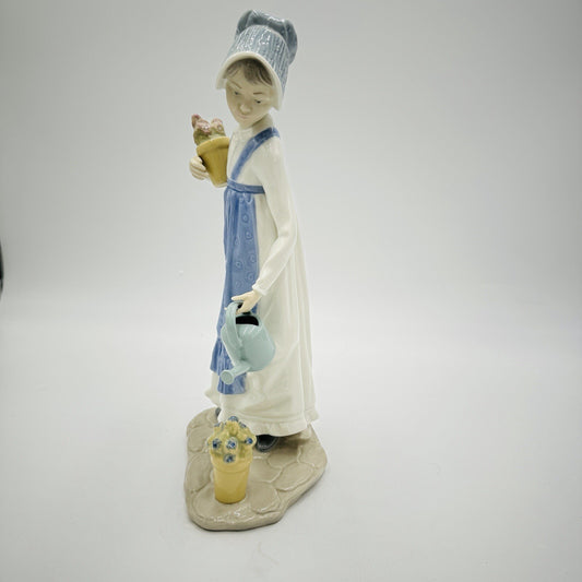 NAO by Lladro Spain Porcelain Figurine Girl W/ Watering Can Flower Large 12in