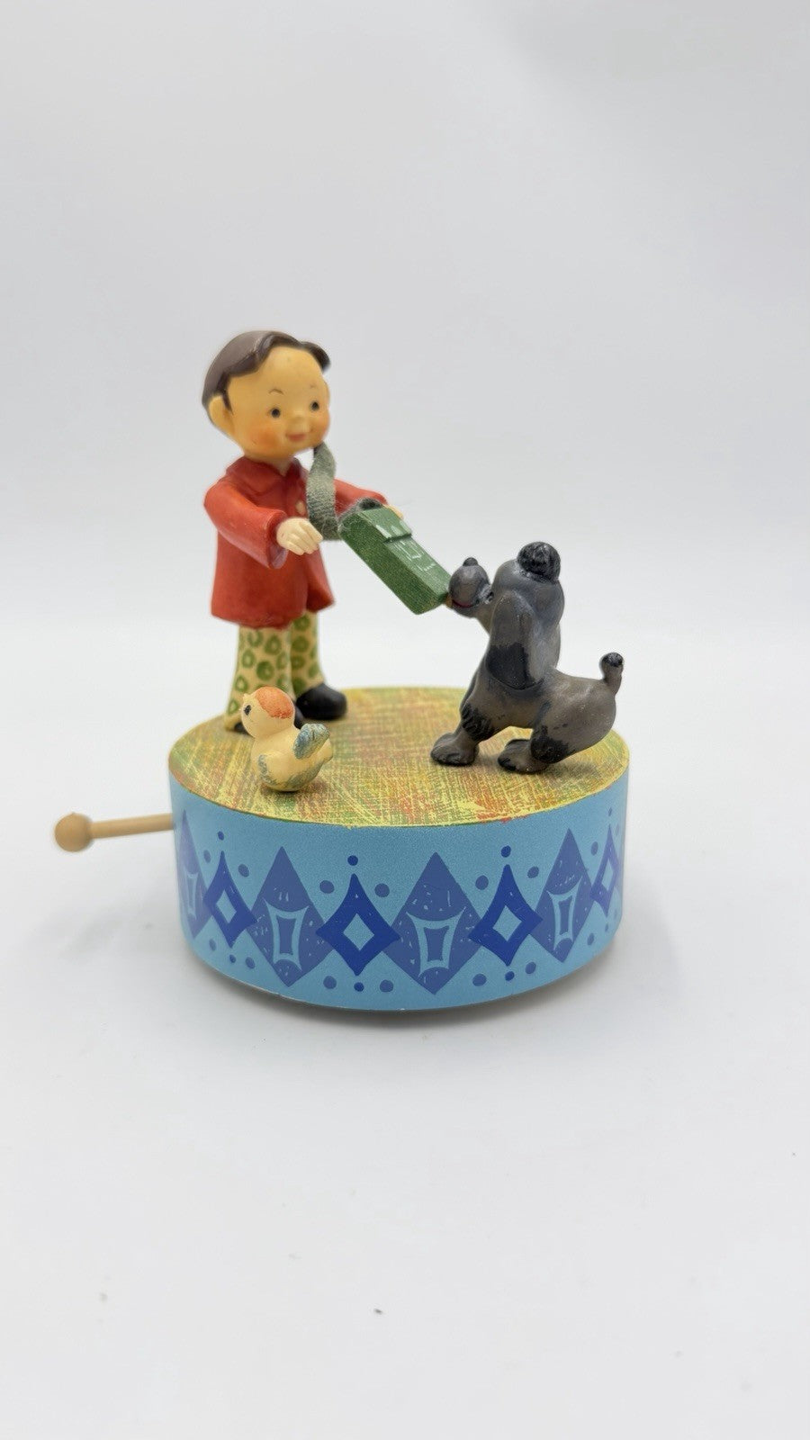 ANRI Wooden Thoren Swiss Movement Music Box Sing Sing a Song Italy Vintage 4.5in