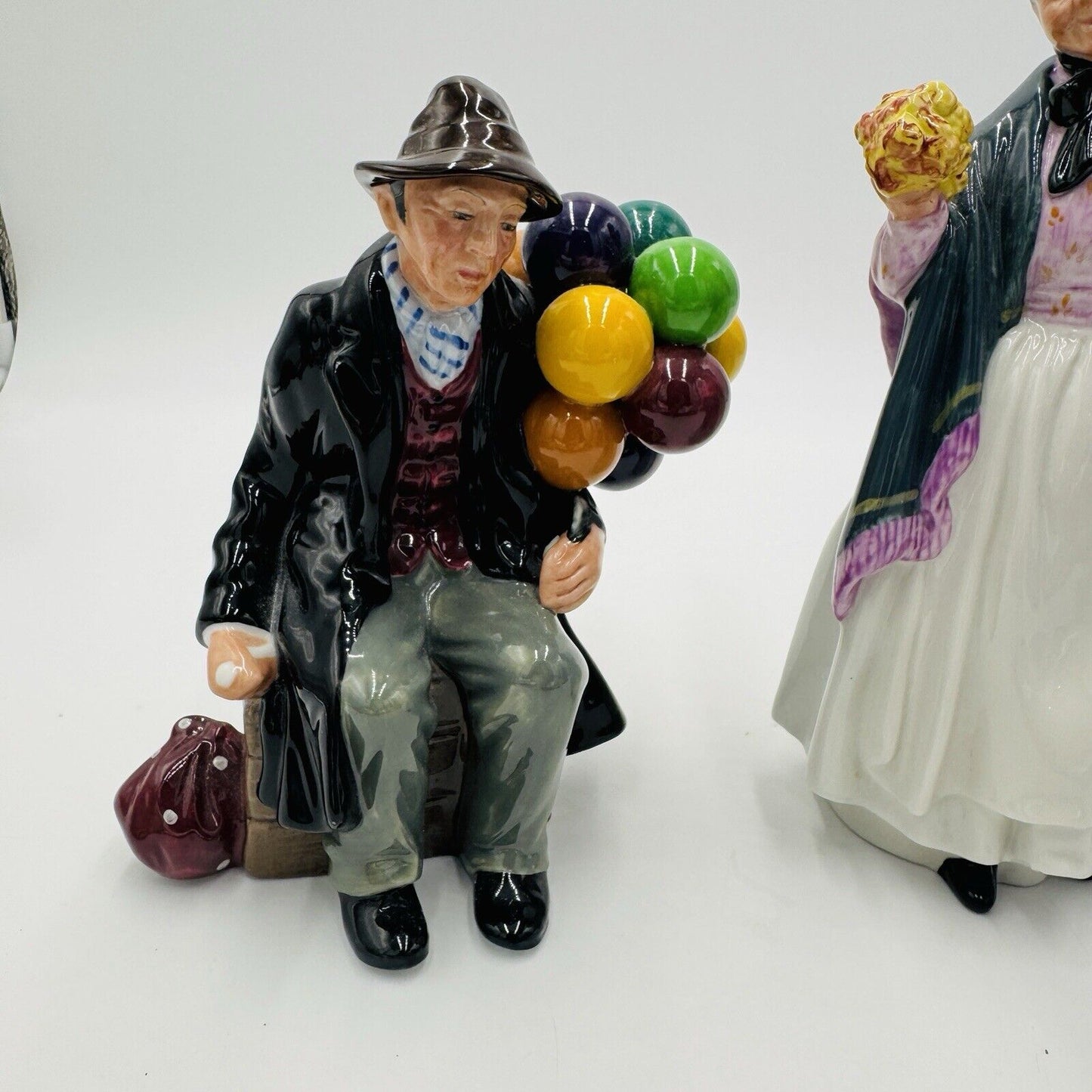 Vintage Royal Doulton England Porcelain Ballon Man & Biddy Pennyfarthing Figures