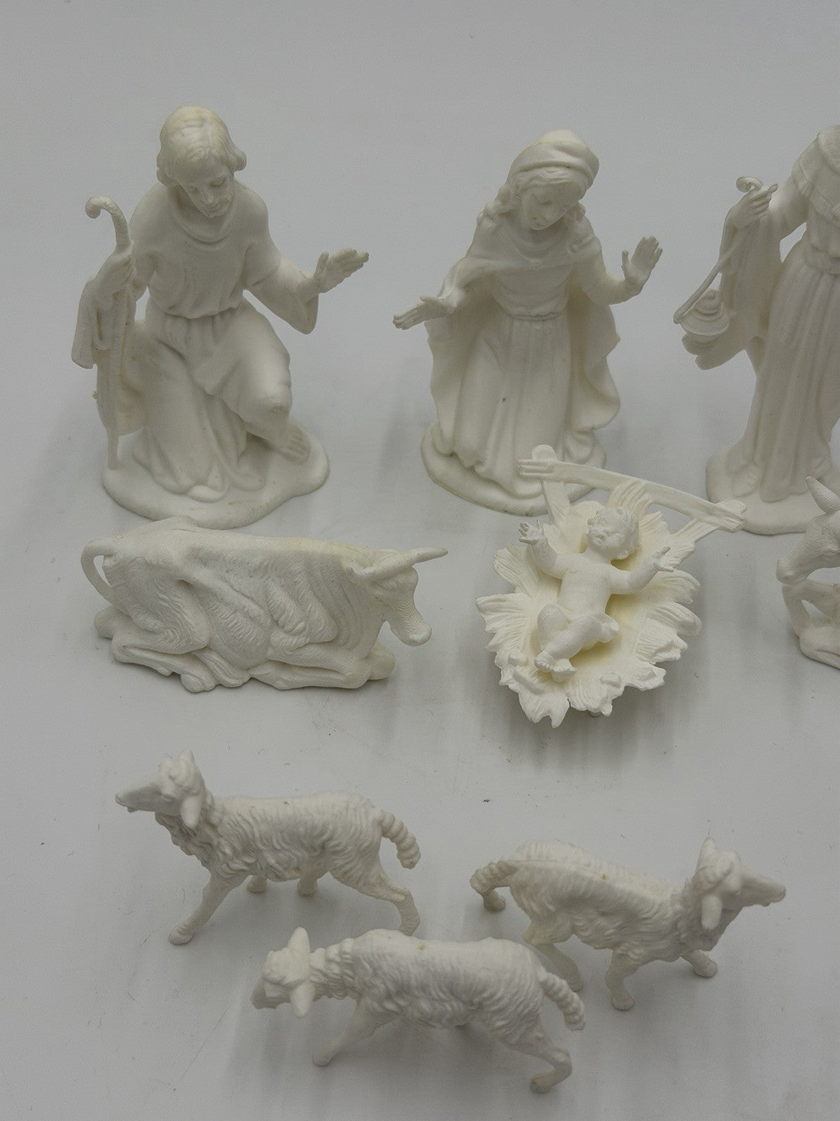 Vintage White PVC Nativity Hong Kong Set 11 PCs 4.5”H Wise Men Joseph Mary Jesus