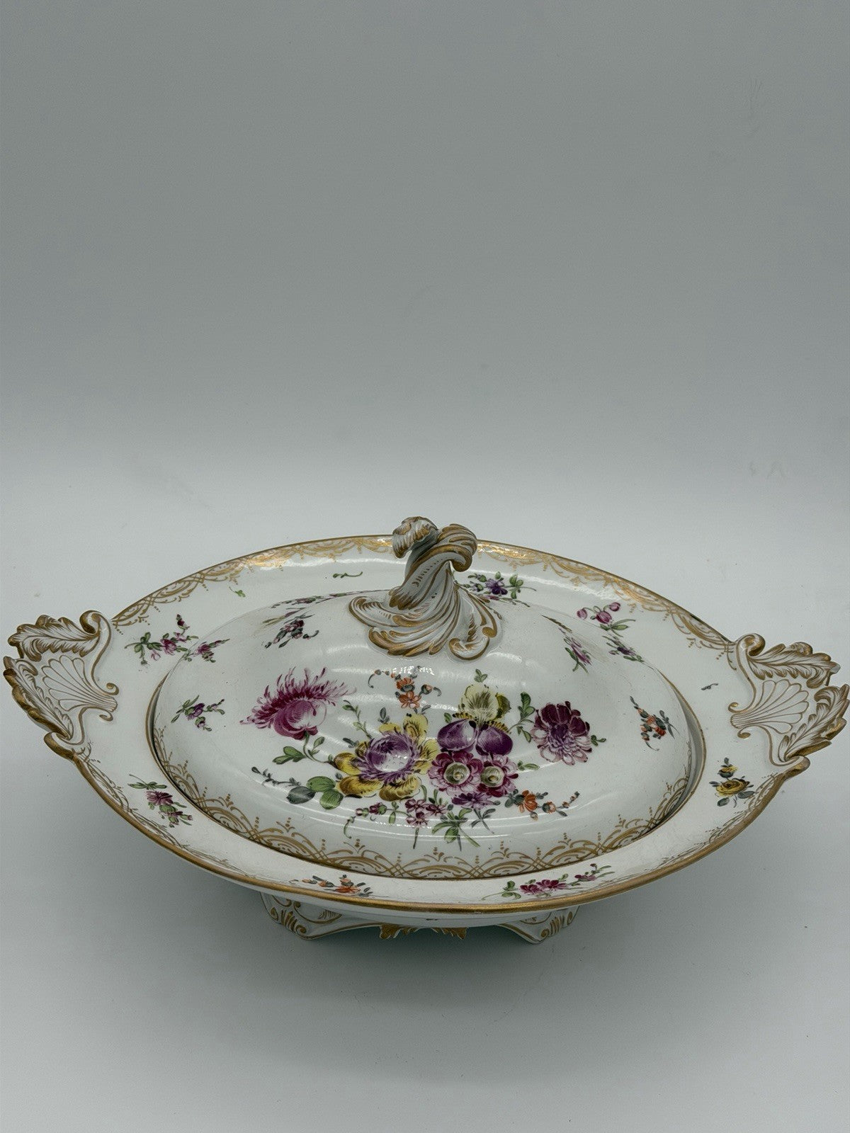 Antique Meissen 2pc Porcelain Lidded Tureen Caserole Dish Bowl FLoral Germany