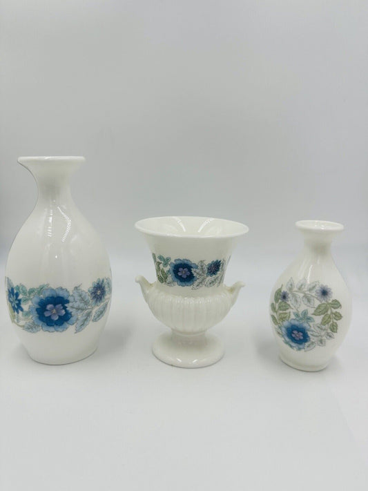 Set of 3 Wedgwood Vases Urn Bud Clementine Bone China Mini Set Vintage Decor