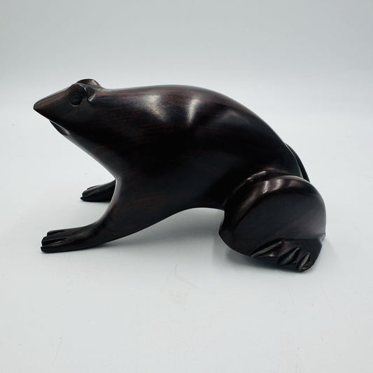 Frog Sculpture Mid Century Modern Carved Rosewood Figurine Solid Ironwood 7in