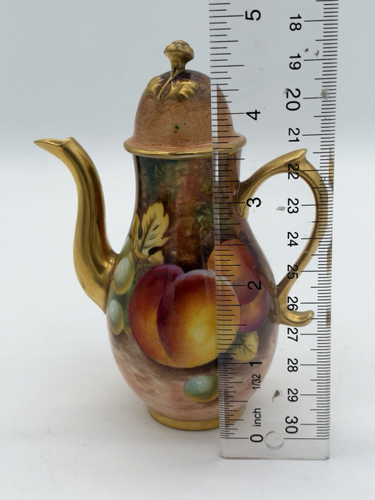 Royal Worcester England Porcelain Hand Painted 5” Teapot Orchard Peaches Gold