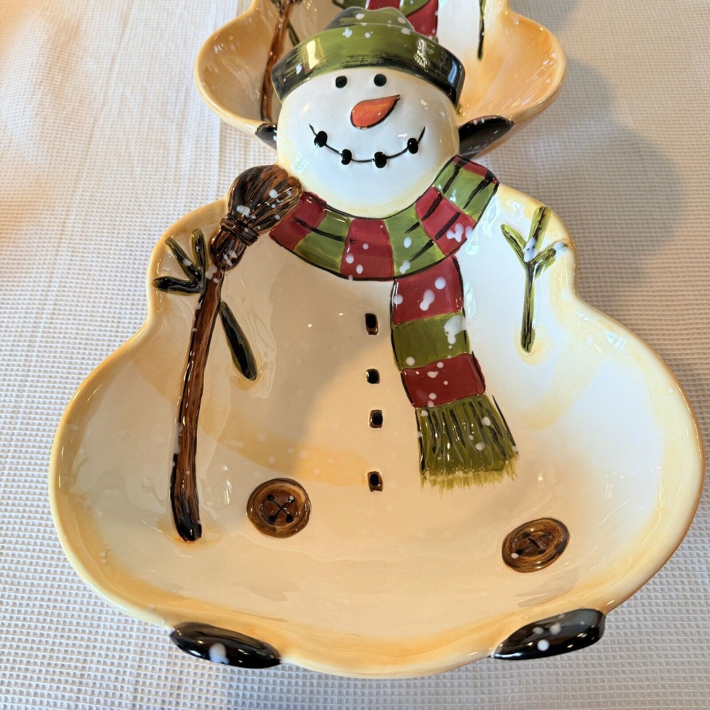 Dario Farrucci Serving Bowl Hand Painted 9” Snowman Family 3 Nesting Holiday Dec