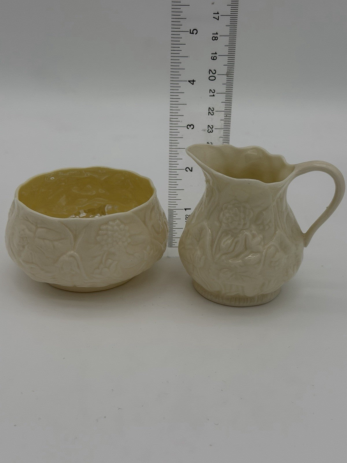 Belleek Ireland porcelain Lotus pattern creamer and open sugar bowl set Vintage