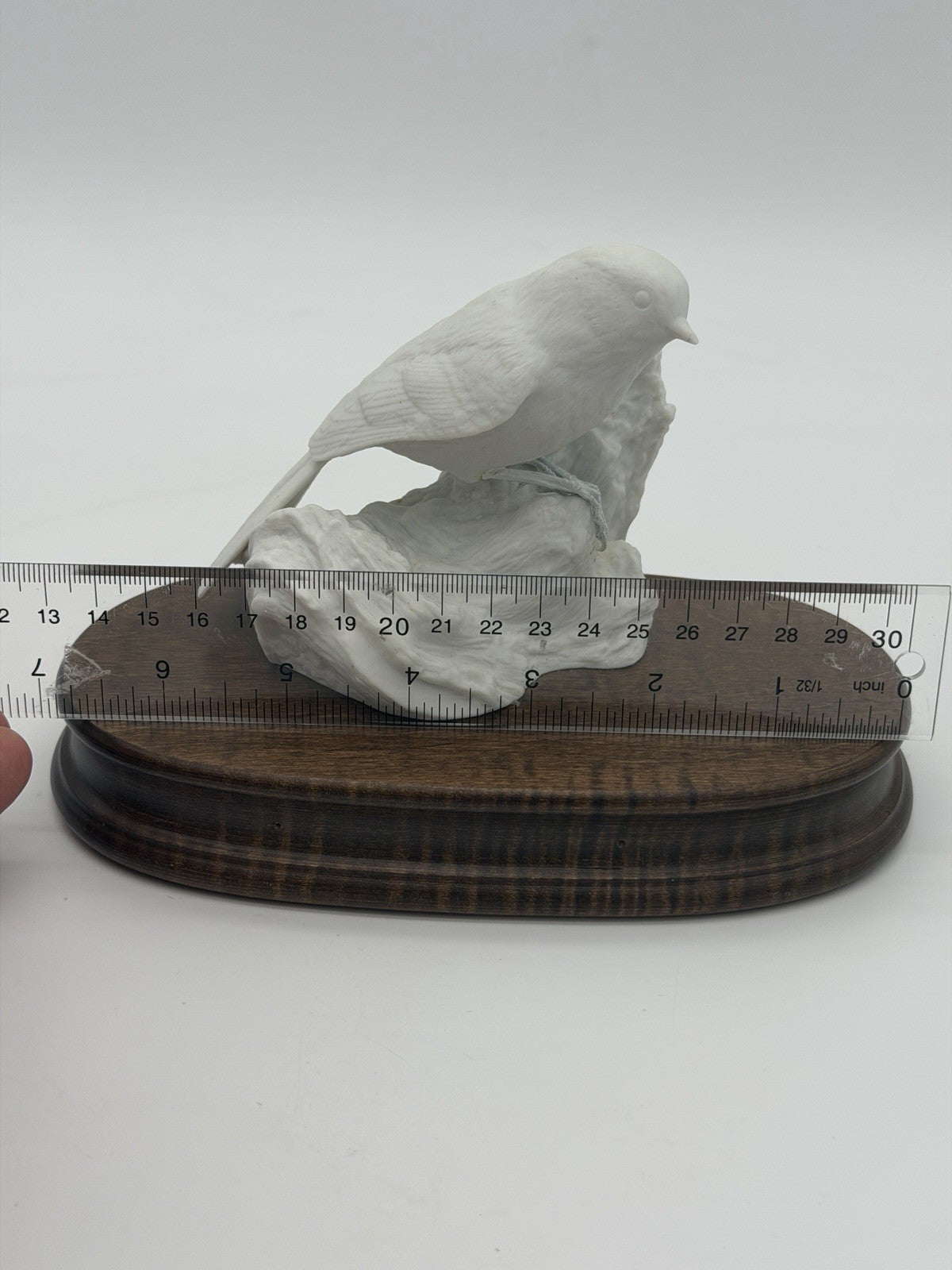 Rare R.K. Searles Porcelain White Bisque Bird Figurine On Wood Base 1980 Signed