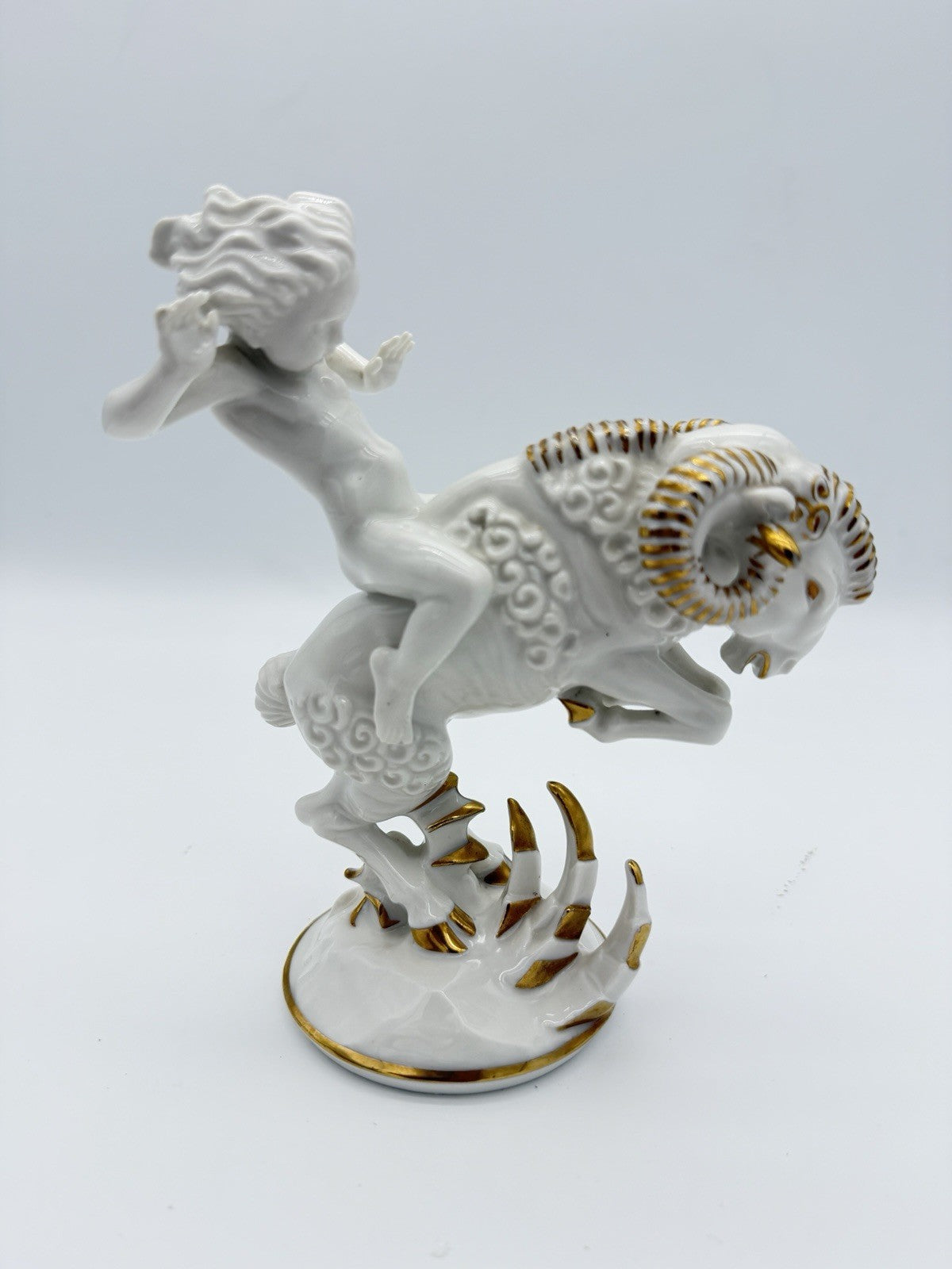 Hutschenreuther Art Deco porcelain High Spirits putto riding ram figurine 7”