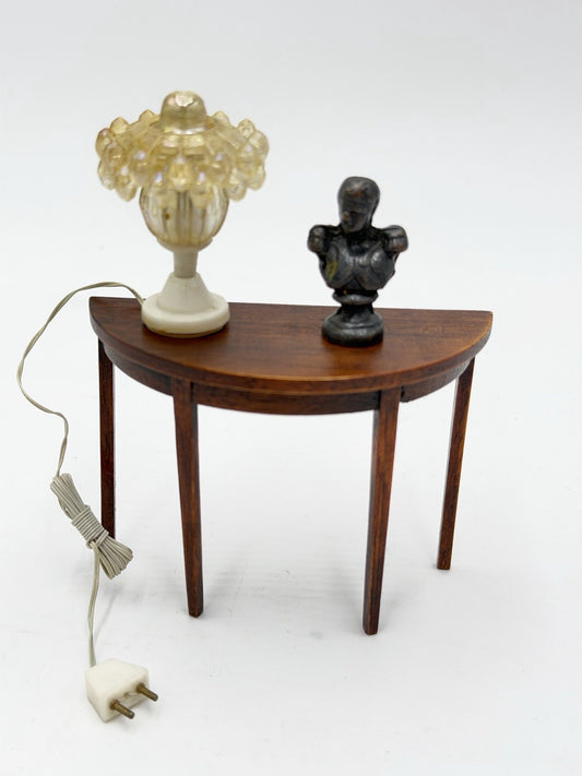 Vintage 1970 Dollhouse Miniature Lamp W/cord Mini Bust & Wooden Entryway Table