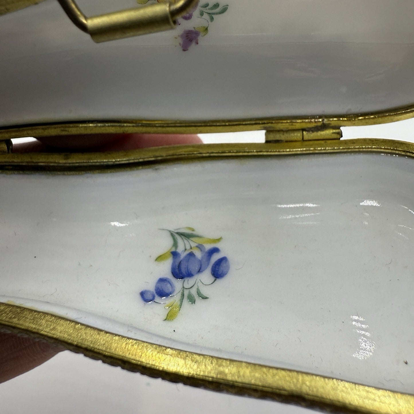 Museum Of Jewelry Porcelain Cobalt Floral Miniature Violin Case Trinket Box