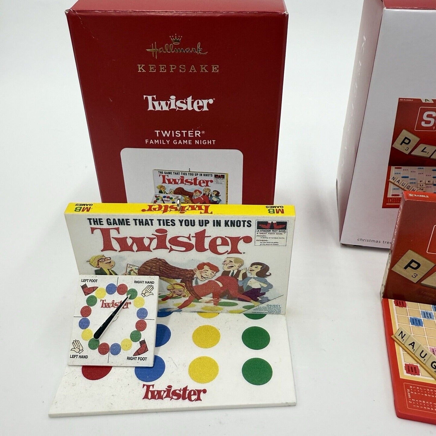 Hallmark FAMILY GAME NIGHT Ornaments 2021 TWISTER & 2022 SCRABBLE NIB