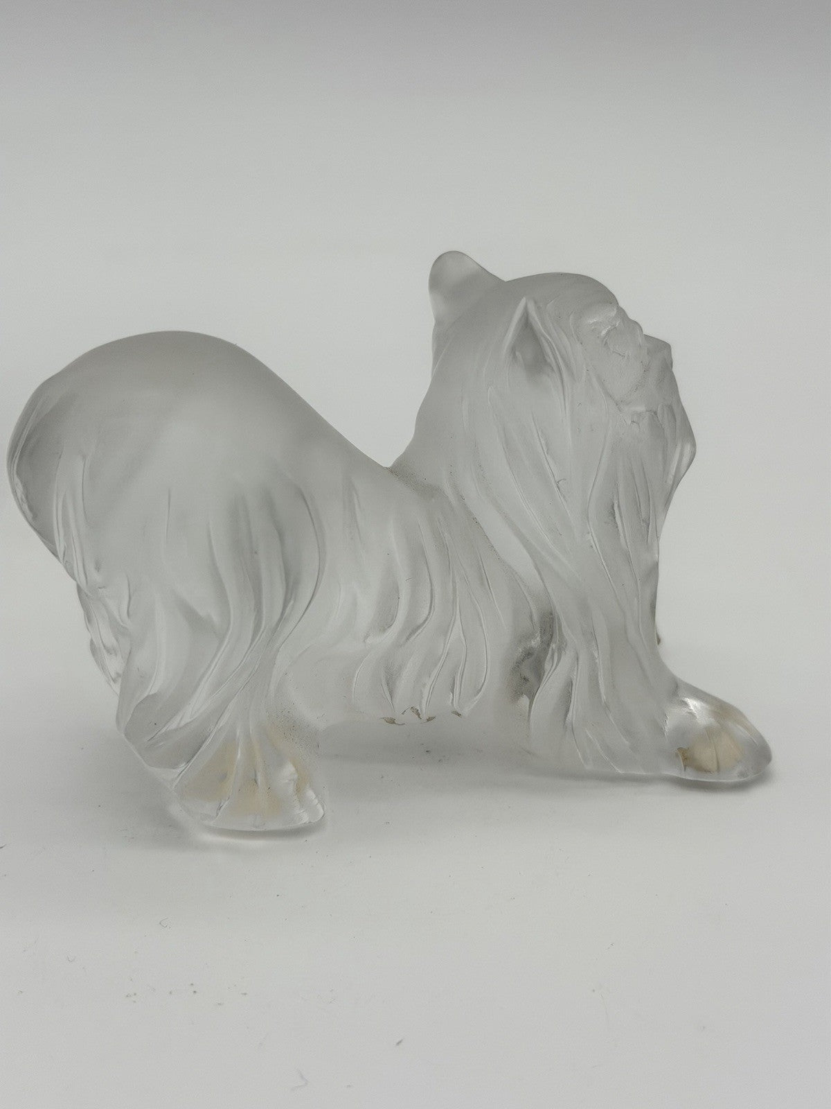 Lalique France Crystal Yorkshire Terrier dog Frosted Detailed 3”x4” Figurine