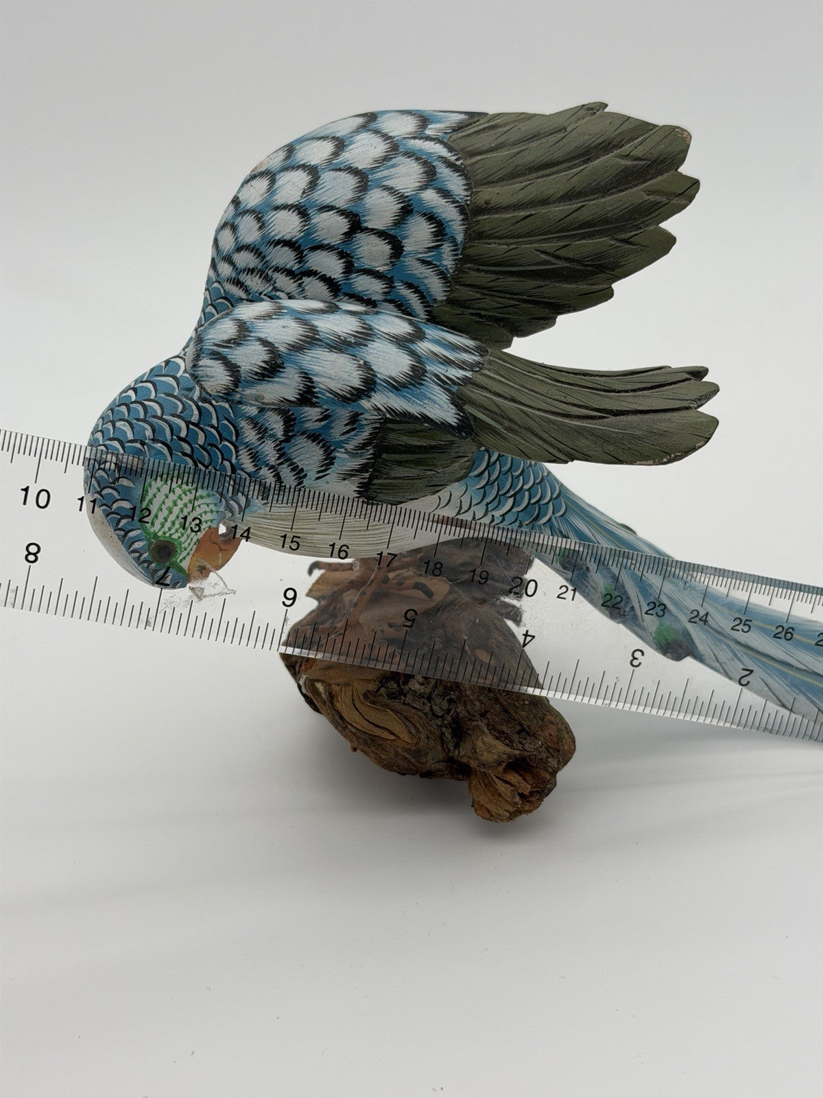 Folk Art Wood Carved Painted Parakeet Wall Hanging Figurine
