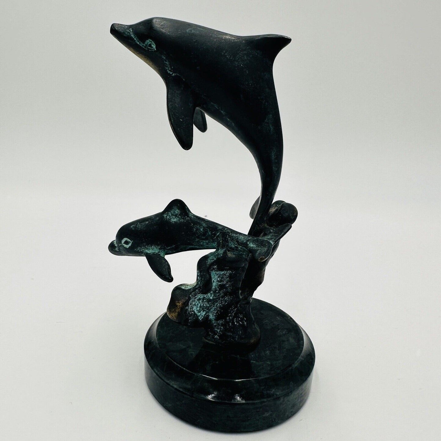 SPI Gallery Handmade Brass And Marble Double Dolphin Art Sculpture Ocean