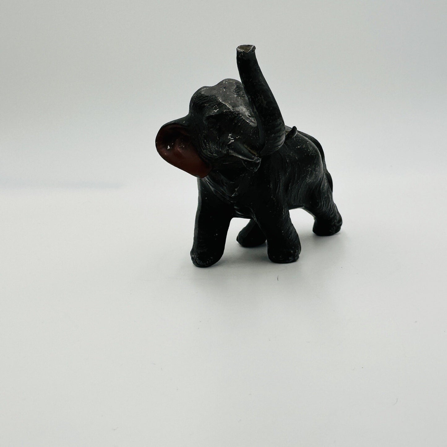 Elephant Figurine Trunk Up Realistic Japan Metal Red Ears Vintage Metal