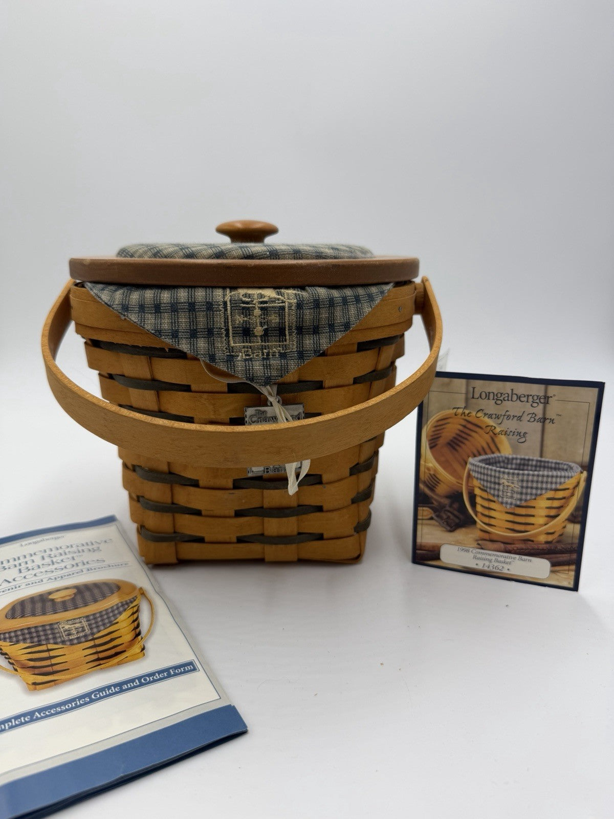 Longaberger Crawford Barn Raising Basket Tie-on Liner Protector Lid Vtg Horse