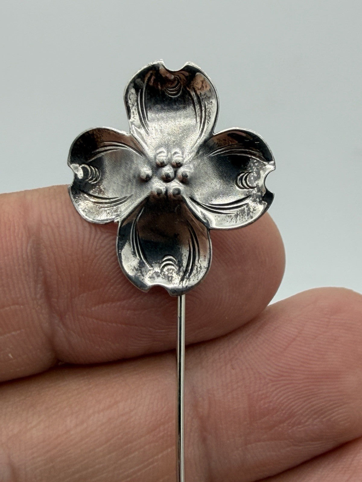 Vintage Stuart NYE Sterling Silver 925 Dogwood Flower Lapel Pin Early NYE 2-1/4"