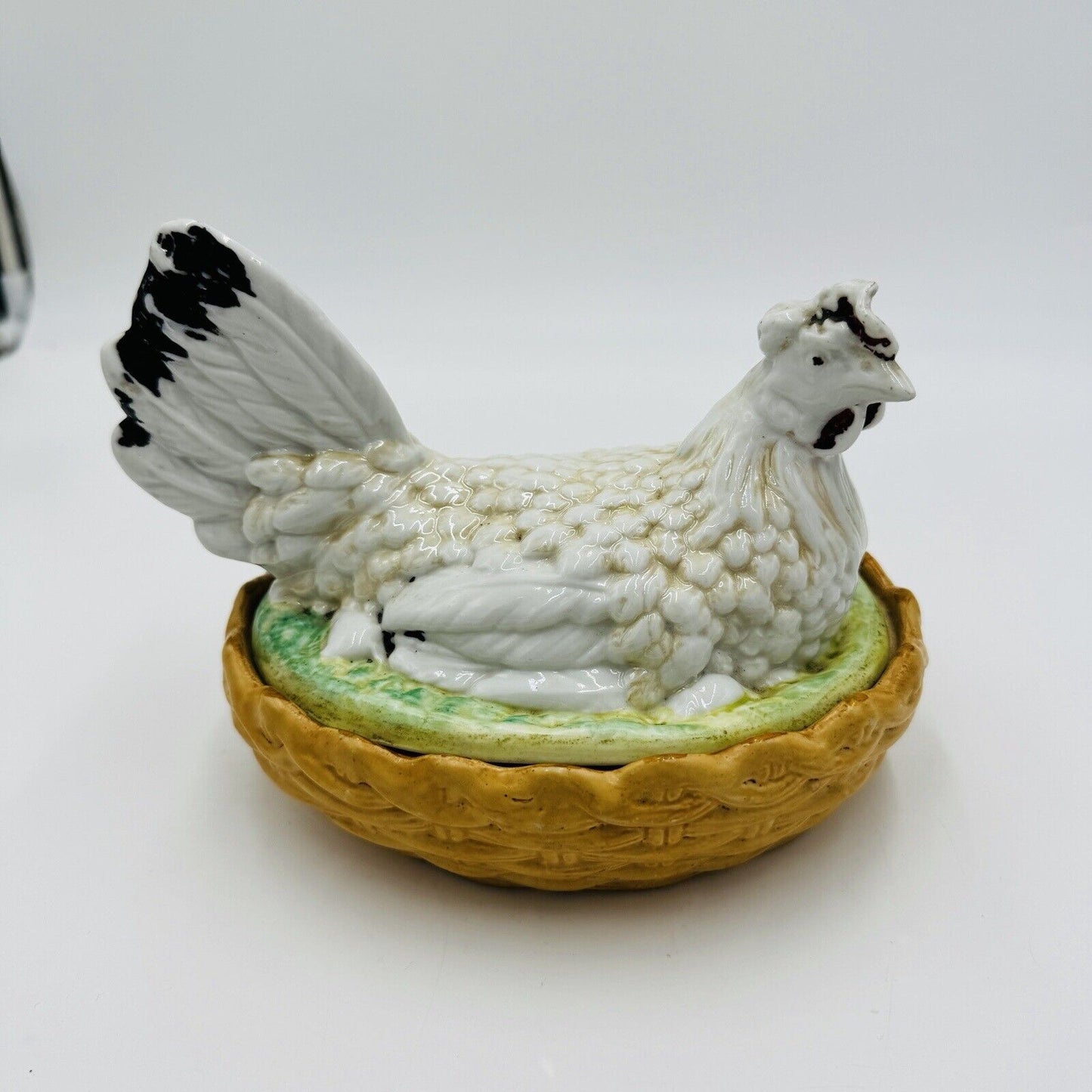 Antique Staffordshire Pottery Hen On Nest Lidded Dish Marked S 254 Chicken Box