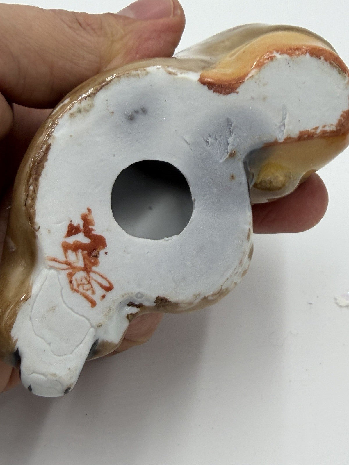 Antique Chinese Porcelain Shiwan Mudman Figurine Signed 3”Hx5”L