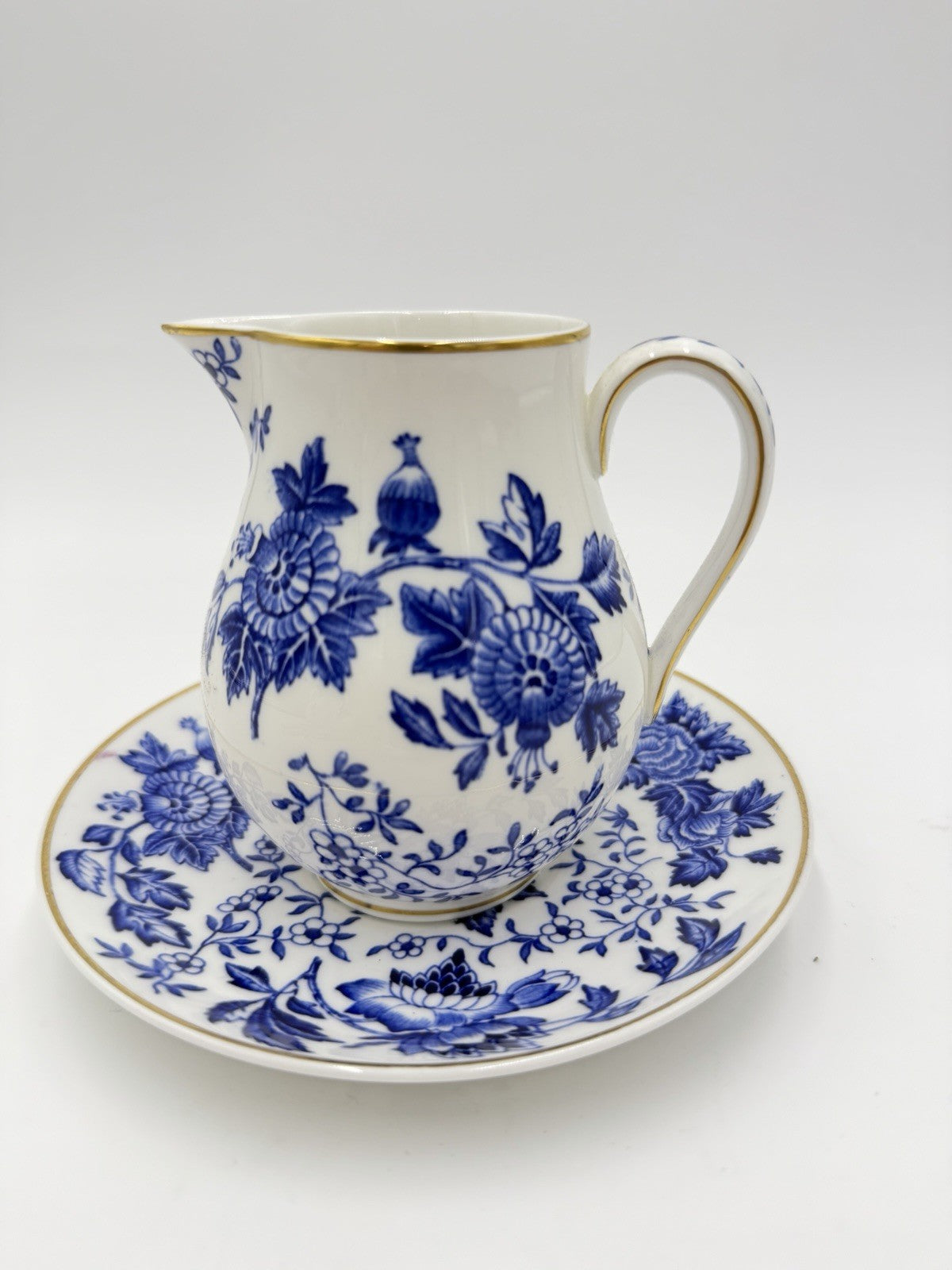 Wedgwood England Porcelain Creamer & Saucer Set Avon Blue/white 1945 Floral