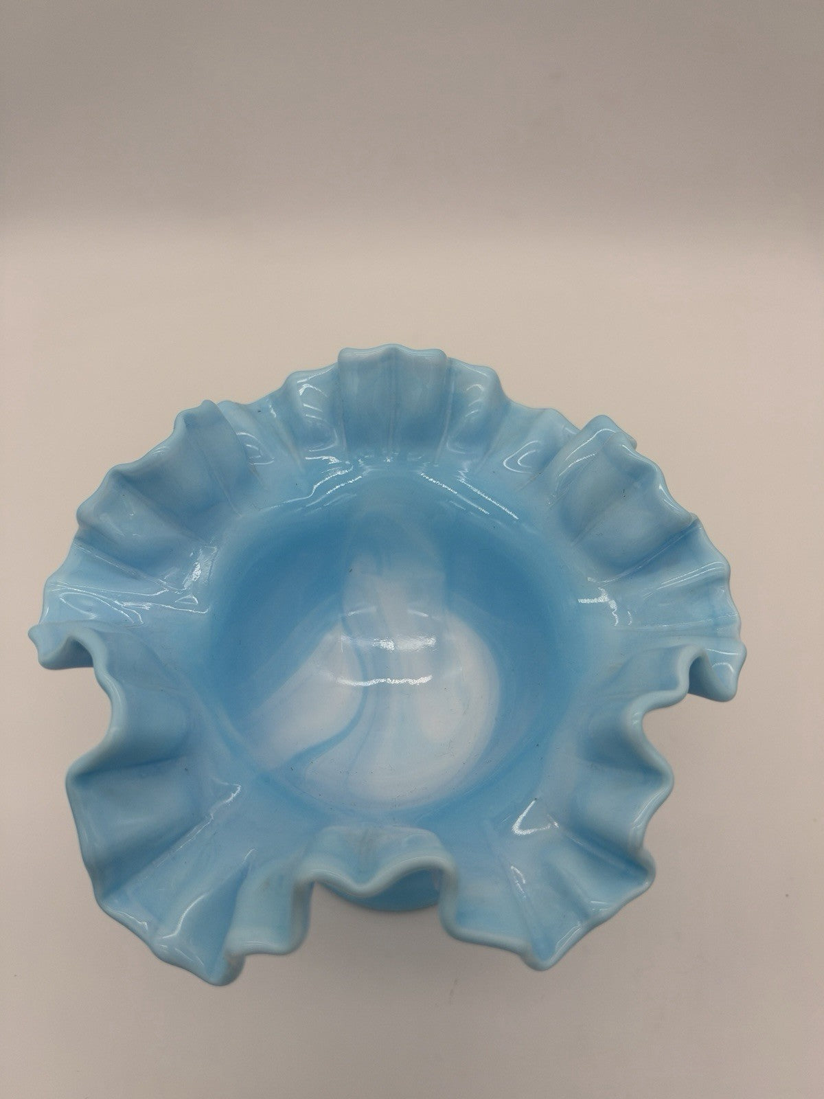 Fenton Blue White Slag Glass Hobnail Pedestal Compote Vtg Ruffled Edge 5.5”x6”