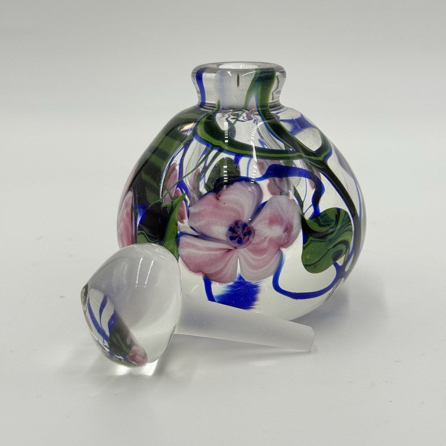 Richard Olma Art Glass Paperweight Perfume Bottle Signed Flower Vine Rare 4in