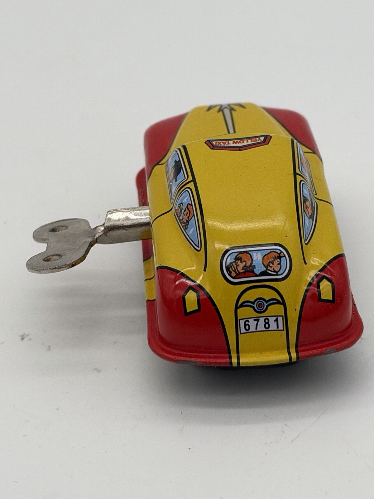 Tin Toy Yellow Taxi Cab Retro Clockwork Toy Car Vintage 1”x2” Metal Japan 6781