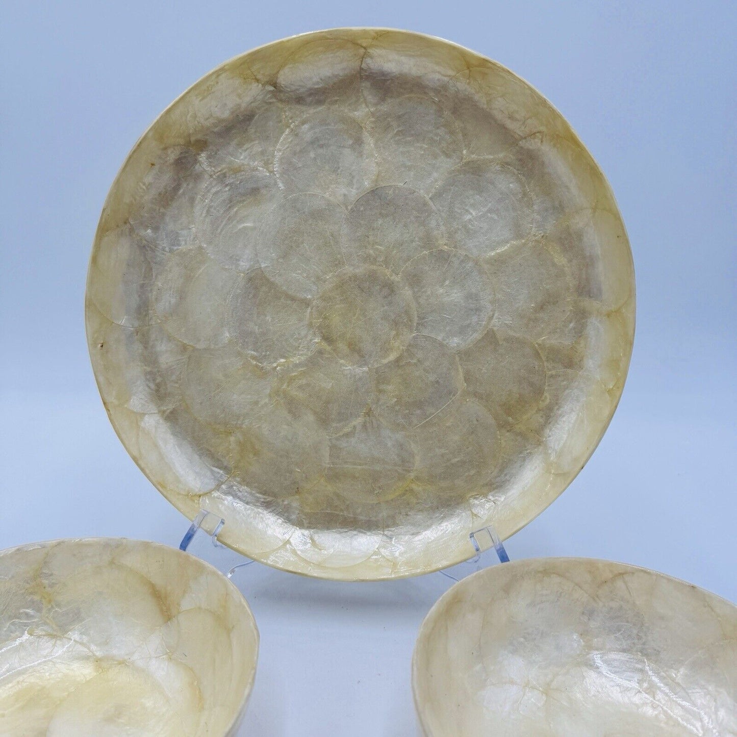 Vintage Capiz Shell Tray and Bowls Set 3 Pieces