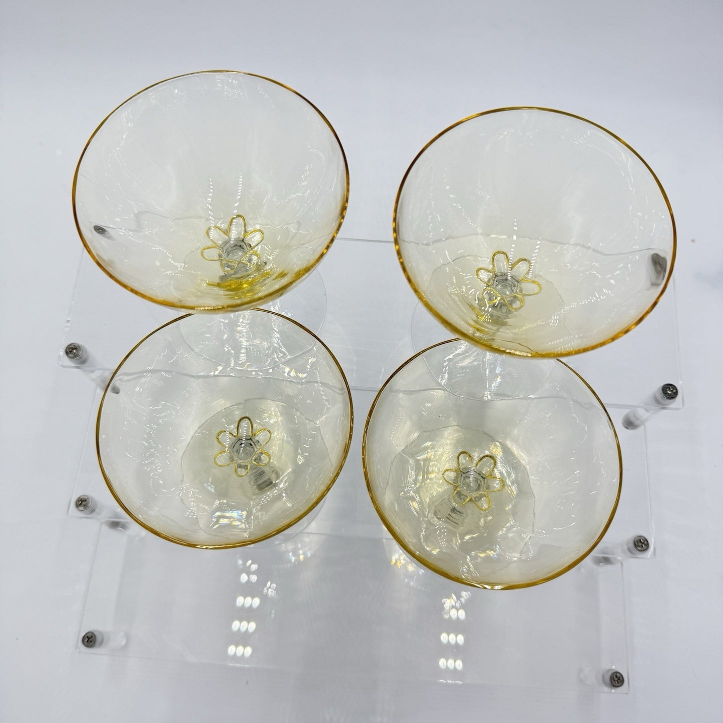 Fostoria Topaz Low Stem Art Glass Sherbet Champagne Yellow Glasses 4” Set 4