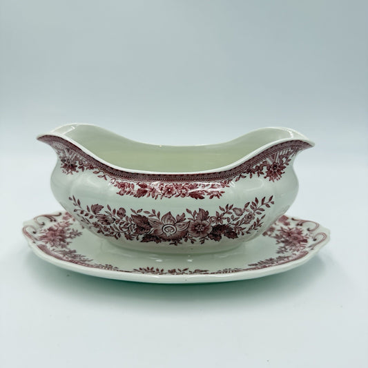 Vintage Villeroy & Boch Gravy Boat Porcelain Fasan Germany Red Floral Mettlach