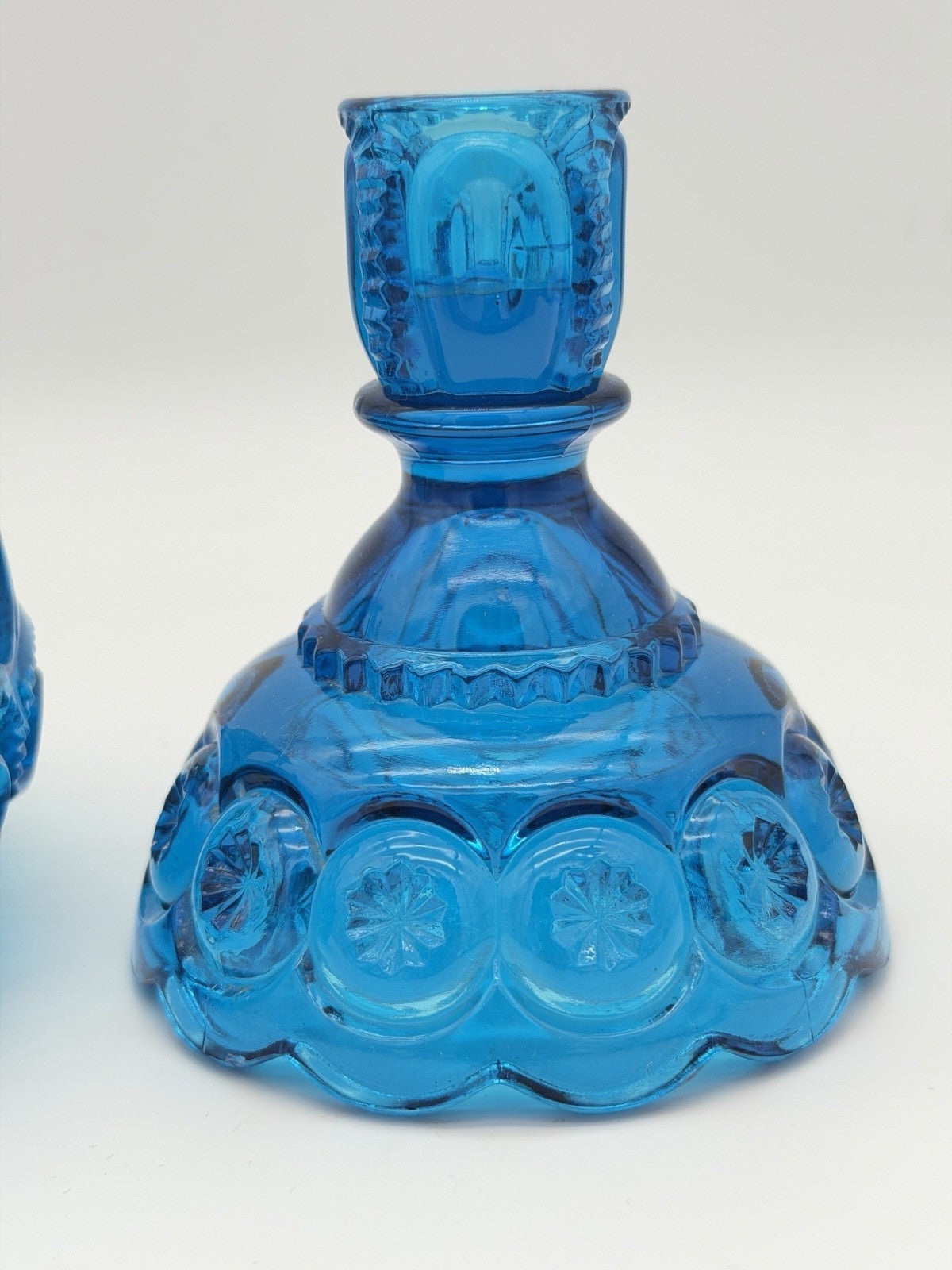 MCM LE Smith Moon & Stars Art glass basket & Candleholder colonial blue Set
