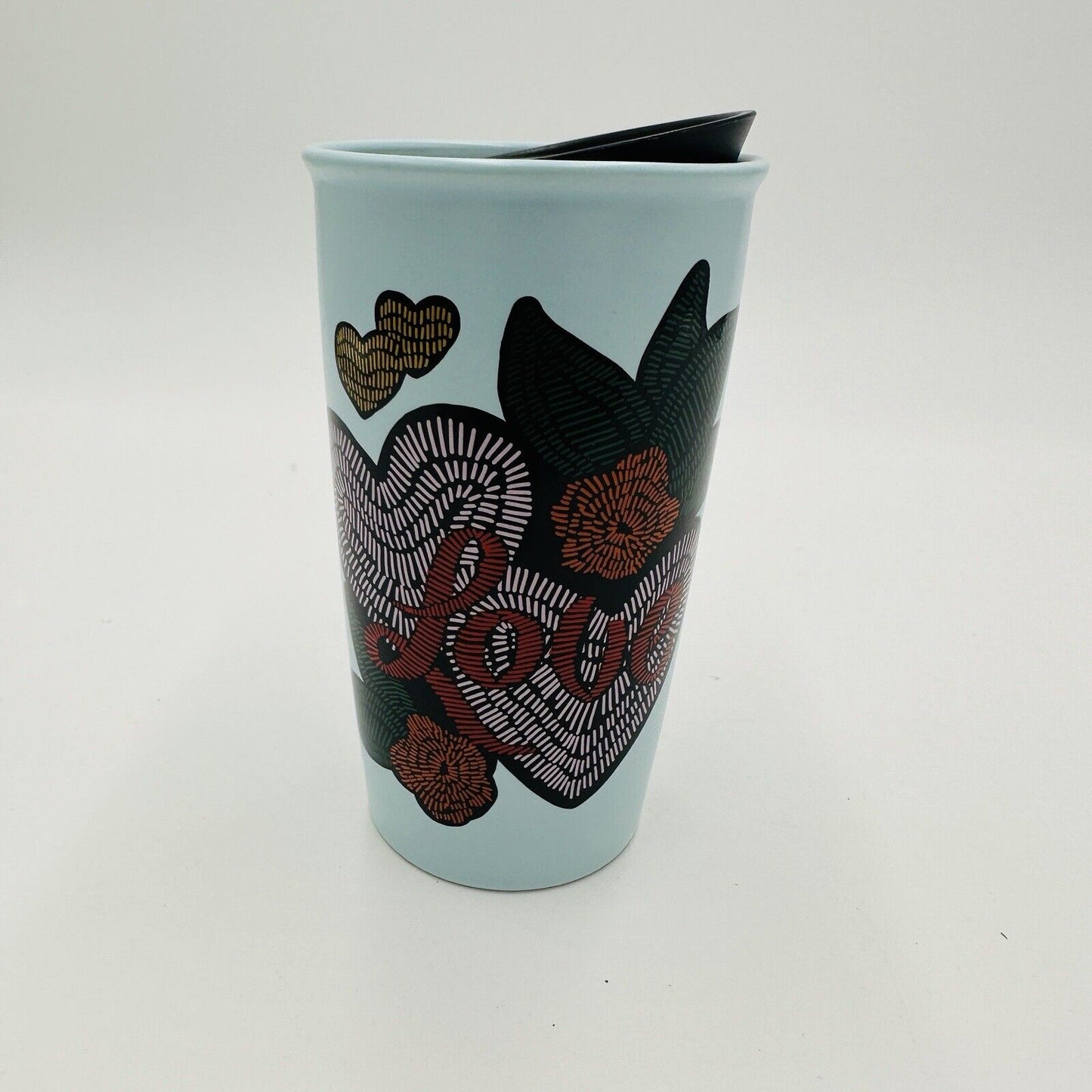 Starbucks Tumbler Love Valentine Stitch Tattoo Cup 12oz Ceramic Blue Coffee Mug