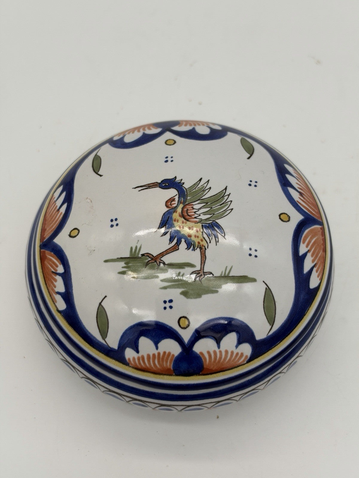 Rouen Faience Gruyères pottery Swiss Folk Art Hand Painted #14 trinket box