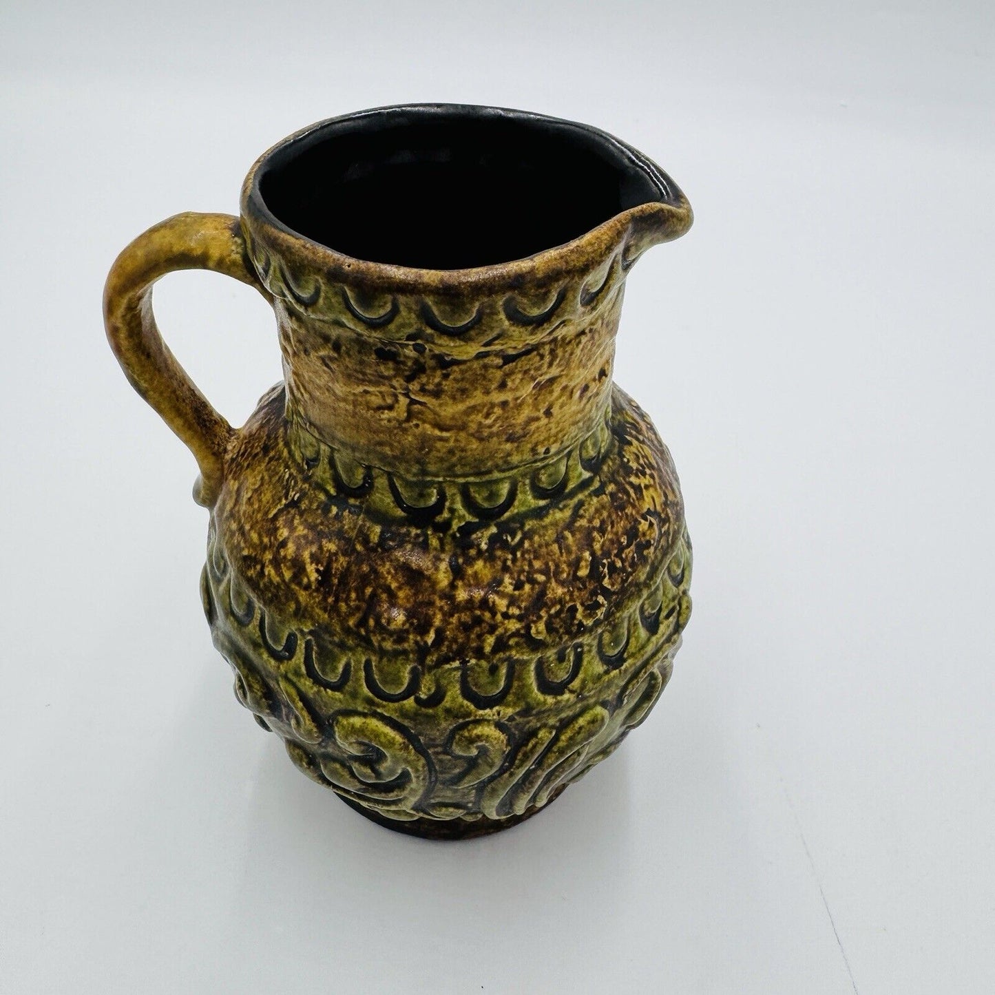 MCM Jasba pottery # 167715 art pitcher jug vase West Germany 6” Embossed