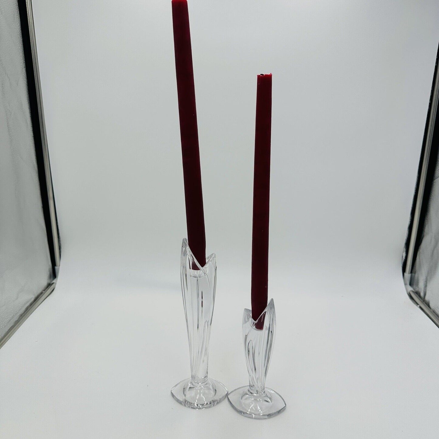 Waterford Crystal Candlesticks Pair Signed Clear Marquis Candle Holders 2 Sizes