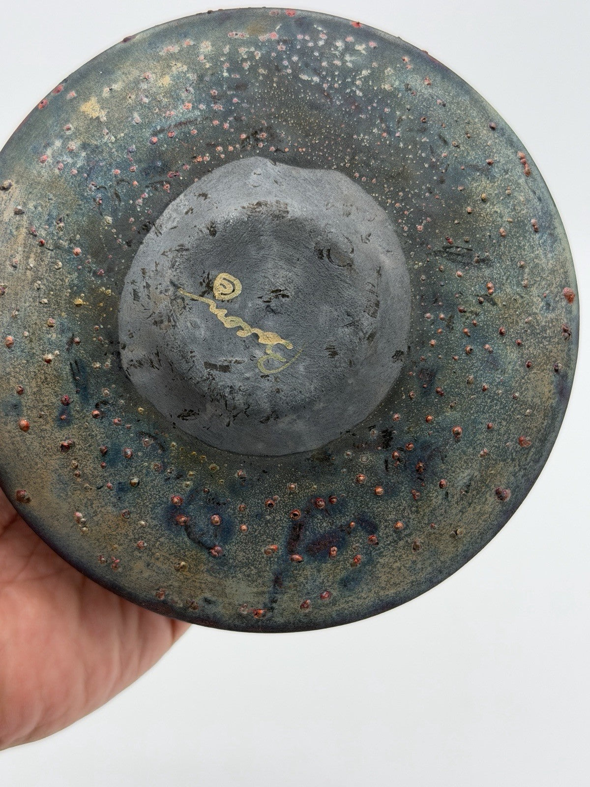 Rare Norman Bacon Raku Glazed Squat Form Studio Art Pottery 2”x5” Vase Signed