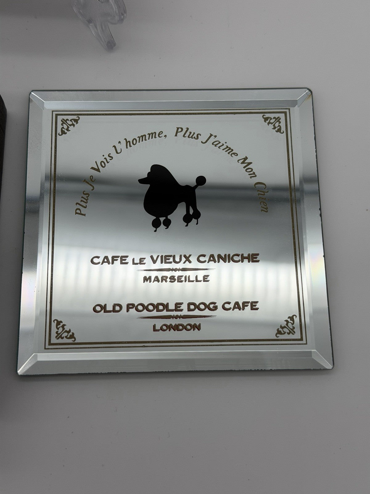 Restoration Hardware MIRROR POODLE coasters Old Poodle Dog Cafe Set Of 4 London