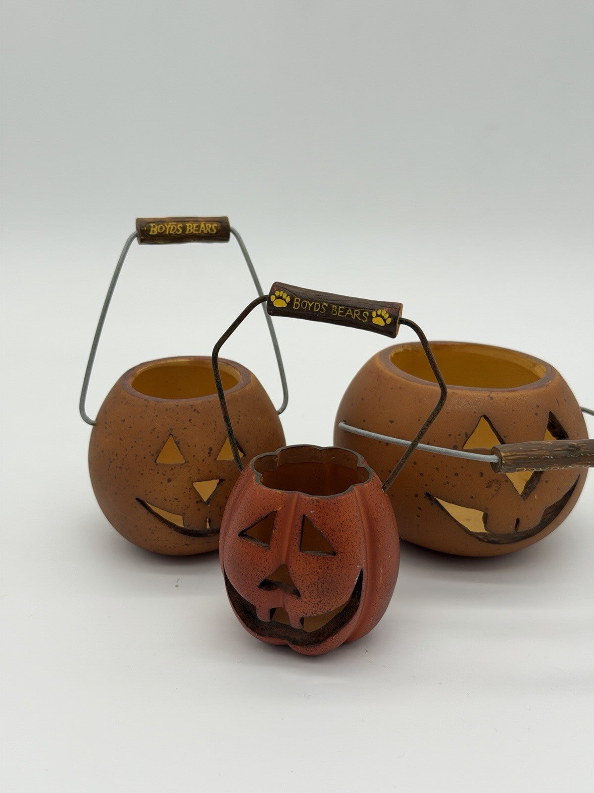 Rare Boyds Bears Mini Halloween Pumpkin Jack o Lantern Pail Buckets 1990 3 PCs