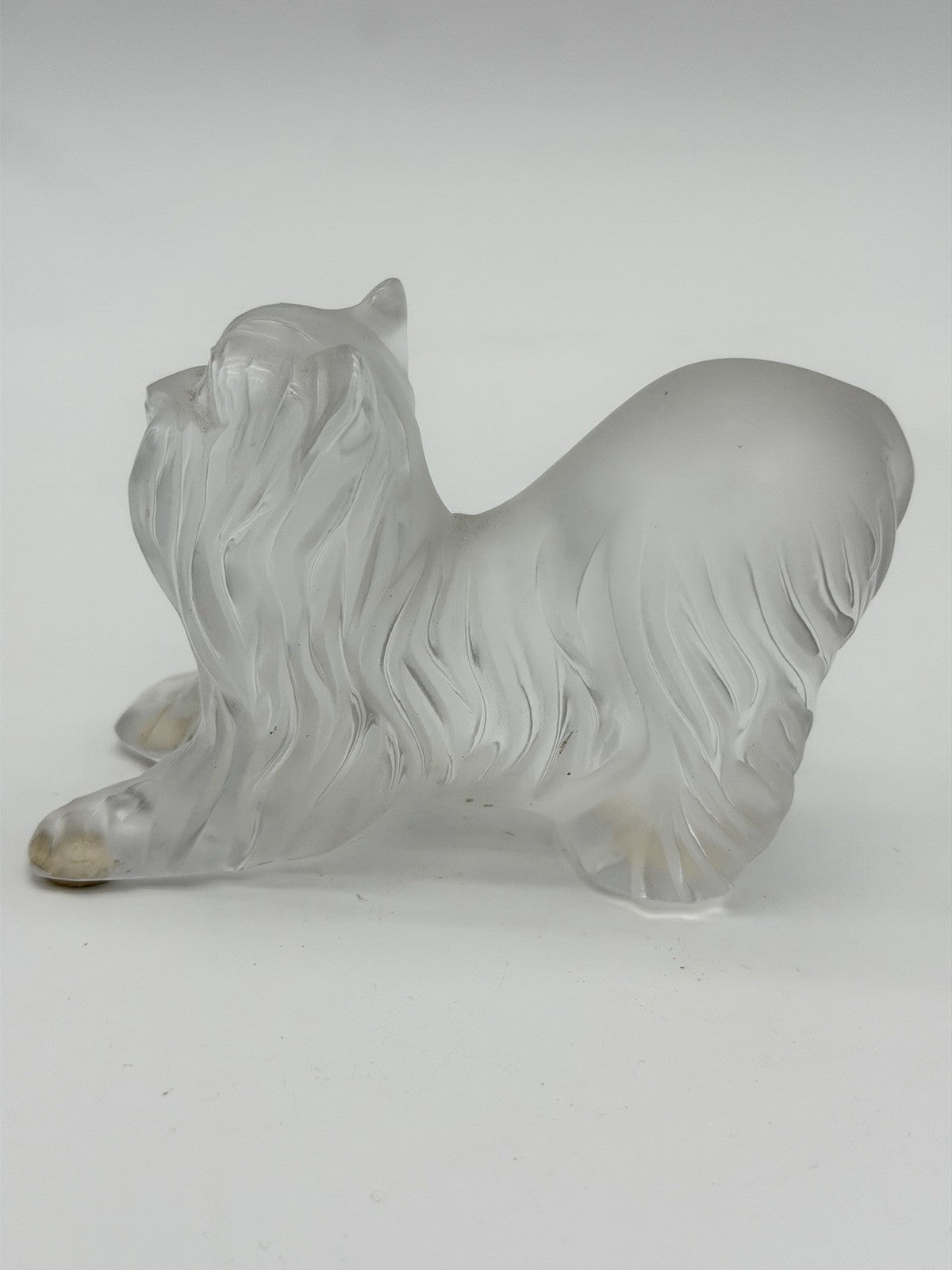 Lalique France Crystal Yorkshire Terrier dog Frosted Detailed 3”x4” Figurine