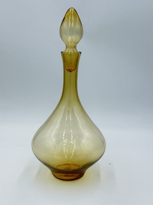 Rare MCM Empoli Italy  Art Glass Decanter  Amber W/stopper & Sticker 12”H