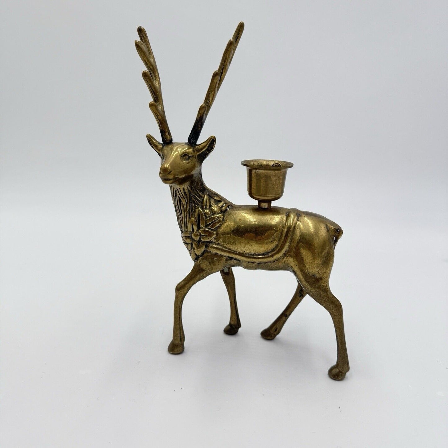 Vintage Brass Deer Statue Figurine Vastu Feng Shui 8” Candle Holder Christmas