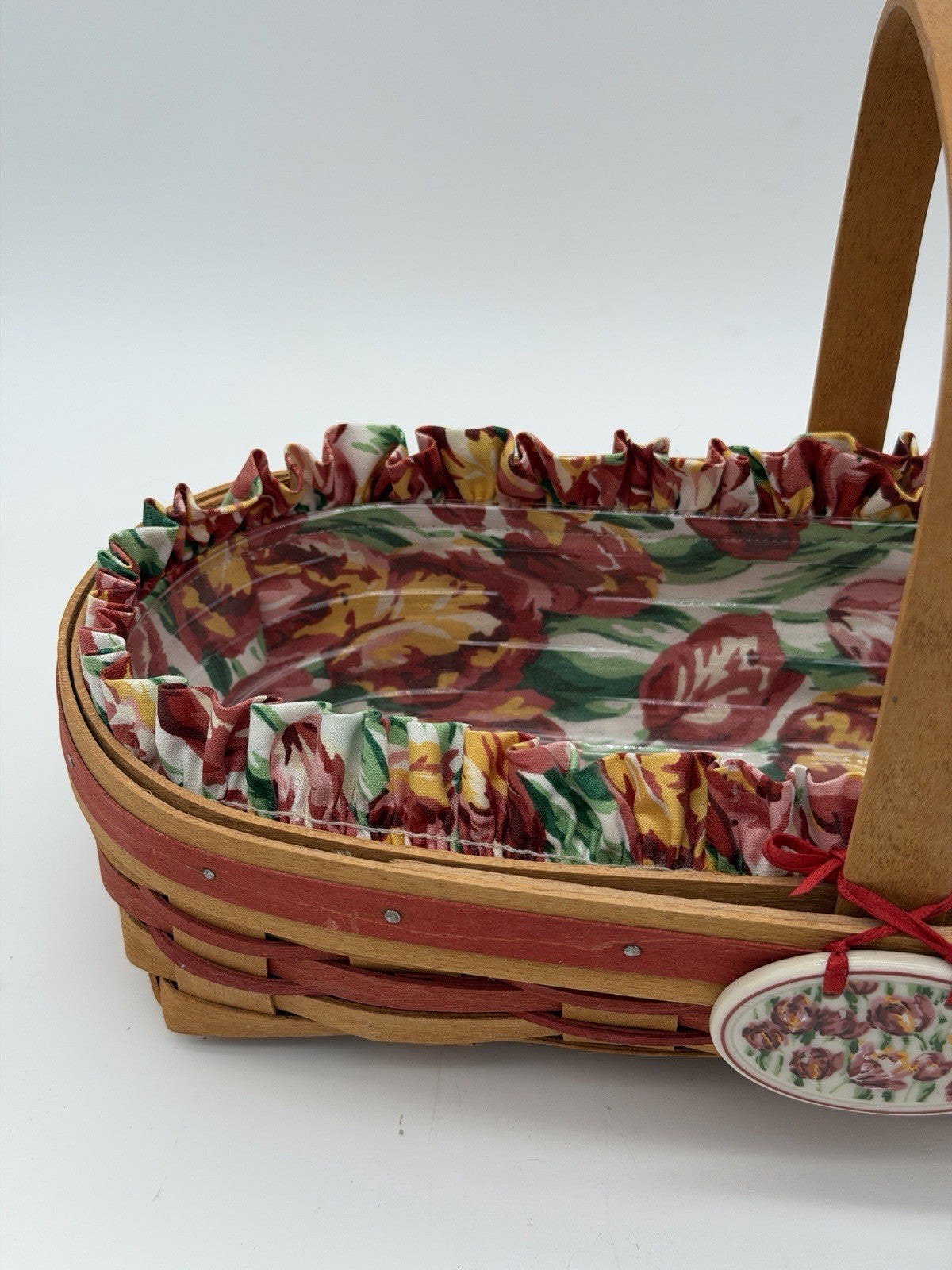 Longaberger 1995 May Series Red Tulip Basket Liner /Protector /Tie-On Oval VTG