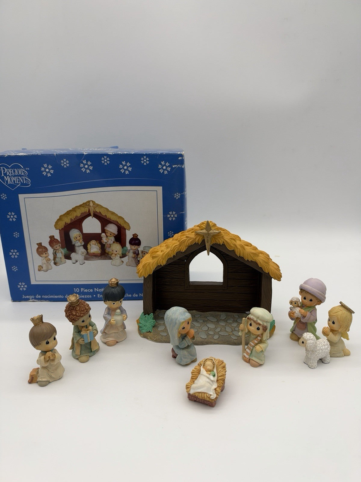 Precious Moments Nativity 10 PCs Christmas 2007 Vintage Resin Mini Figurines Box