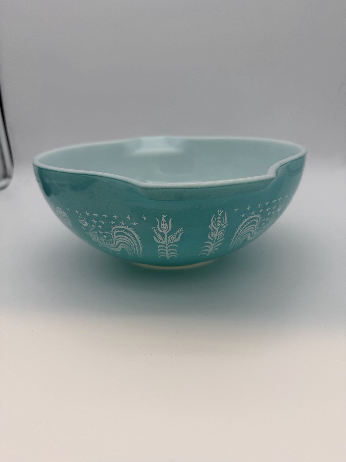 PYREX Amish Butterprint Cinderella 4 Qt Turquoise Mixing Bowl #444 Vintage Glass