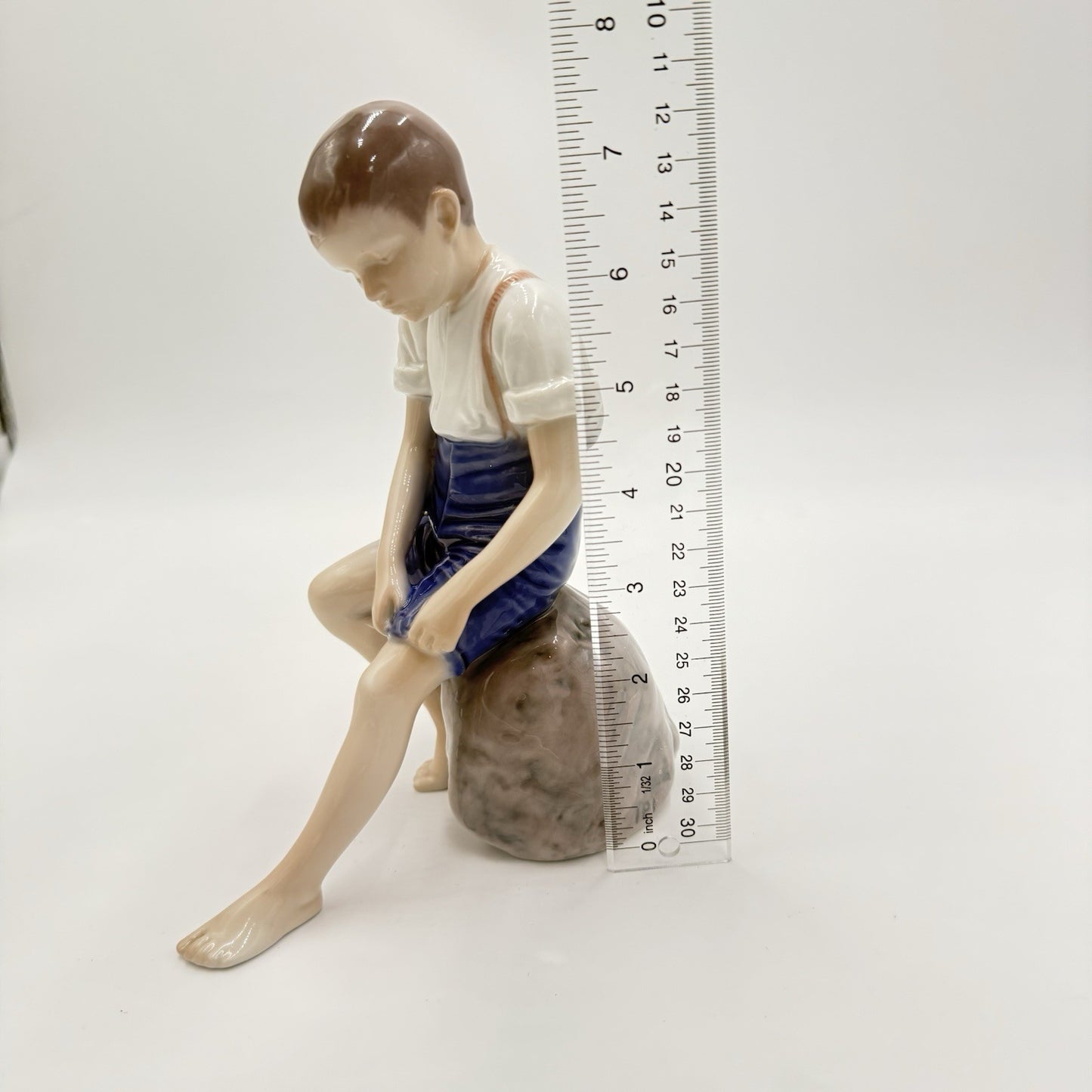 Bing & Grondahl Porcelain Denmark 8in Paddling About # 1757 Boy On Rock Figurine