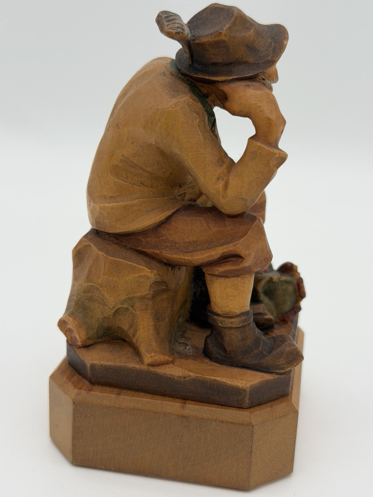 Anri Italy Folk Art Hand Wood Carved Hunter Man Rifle Fox Figurine 5" Vtg 1950